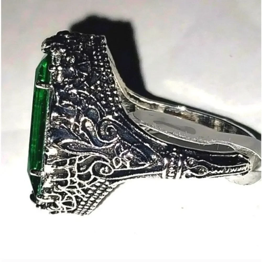 Vintage hand crafted brass inlaid oval cut ring sz 7